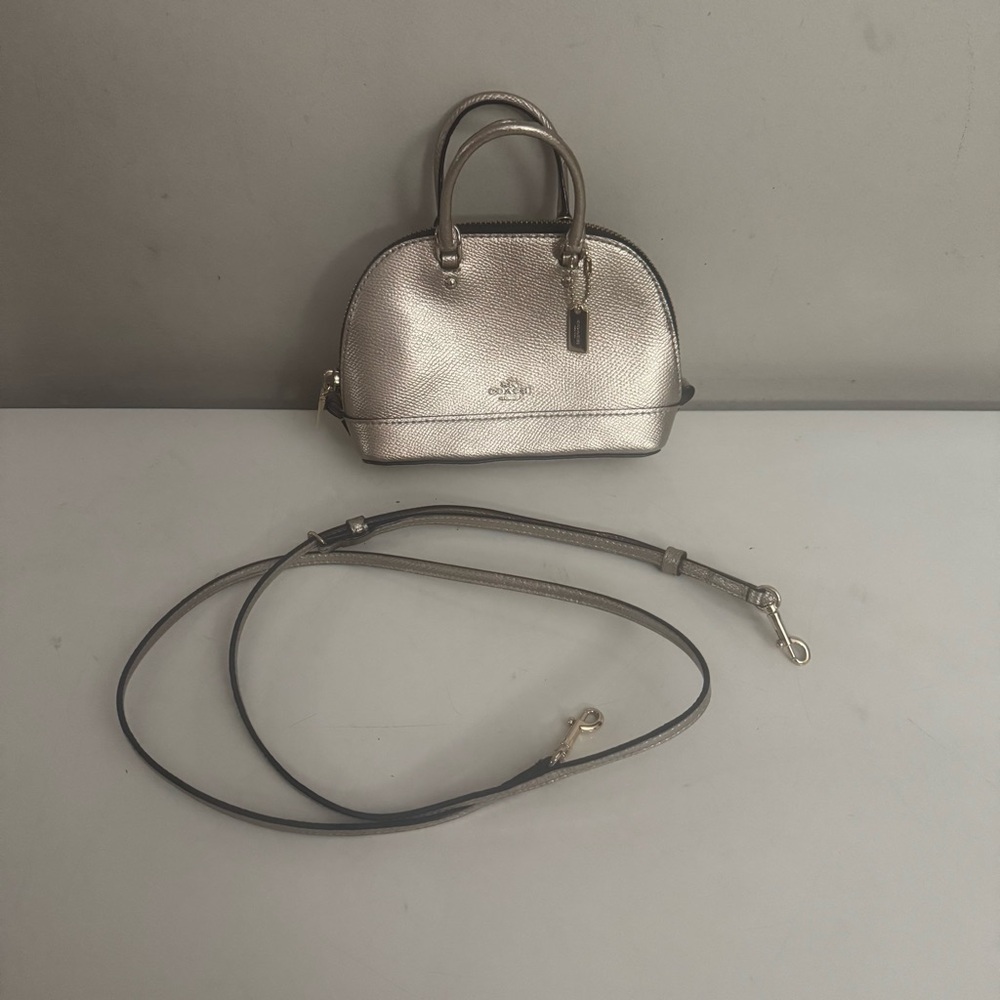 Coach Micro Sierra Satchel in Platinum / Silver! with detachable strap.